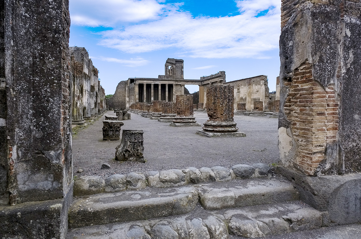 Ruins of the Basilica in the archaeological site of Pompeii Pompeii ruins